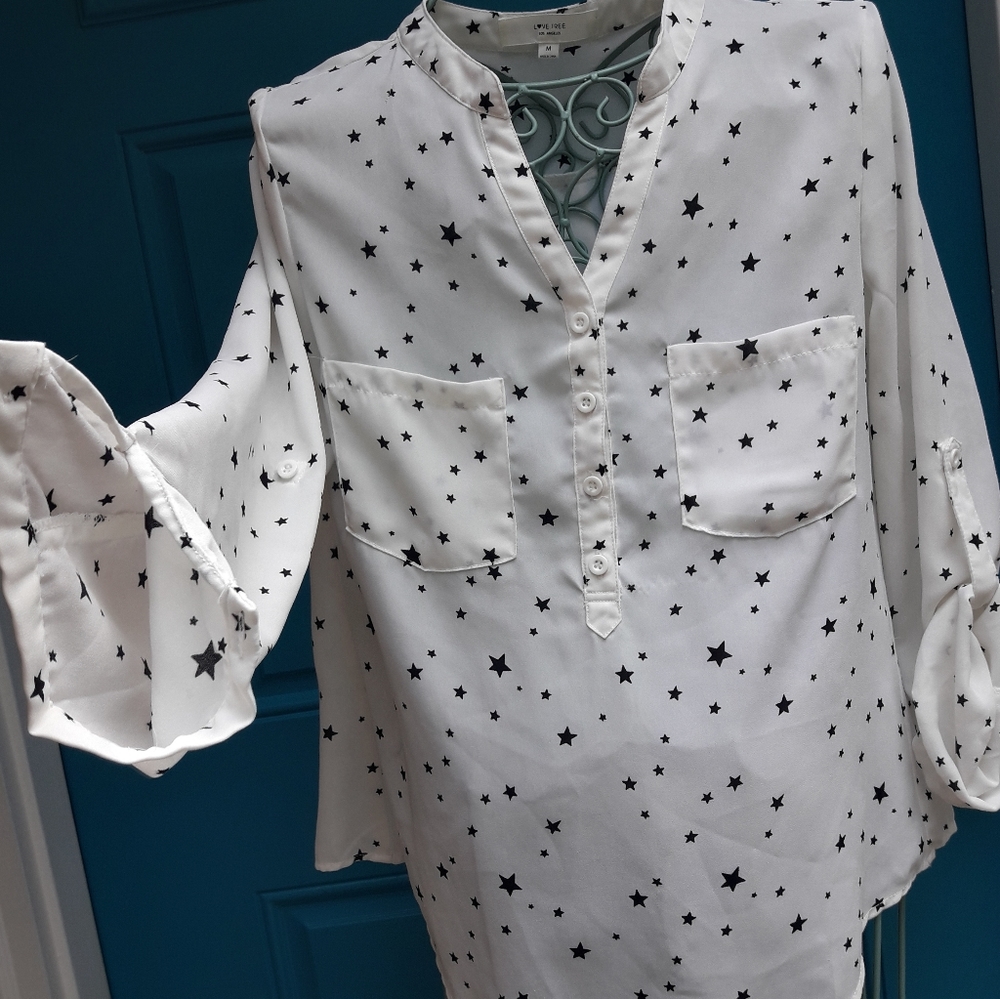 Star Shirt Long Sleeves 3/4 Length Holders Double Pockets Buttons Stars